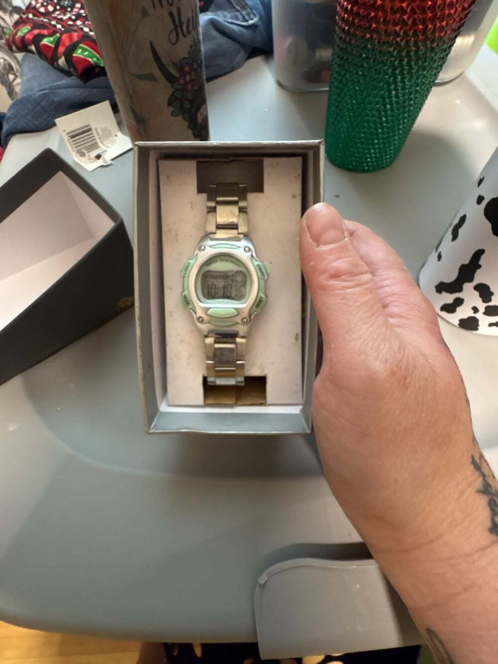 Digital Sport Watch Light Green Metal Band